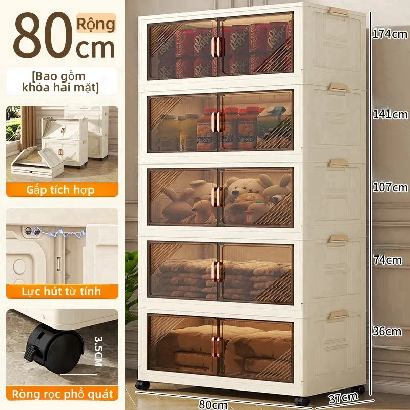 Ảnh Derorice Tủ nhựa gấp bằng trong suốt, có sẵn chiều rộng 70 và 80 cm,có bánh xe xoay 360 độcửa bằng nam châm 3