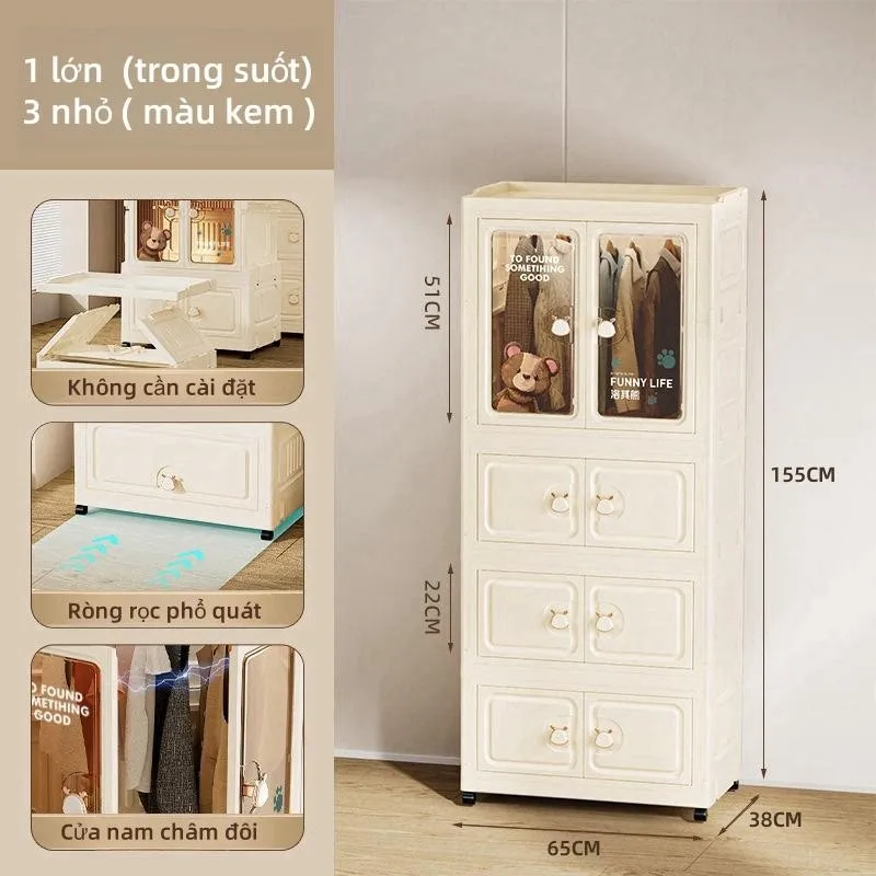 Ảnh Derorice Tủ nhựa đựng đồ Chất liệu PP, Tủ đựng đồ dùng cho bé lượng lớn trên bánh xe，hộp đựng đồ chơi và sách，Không cần 1