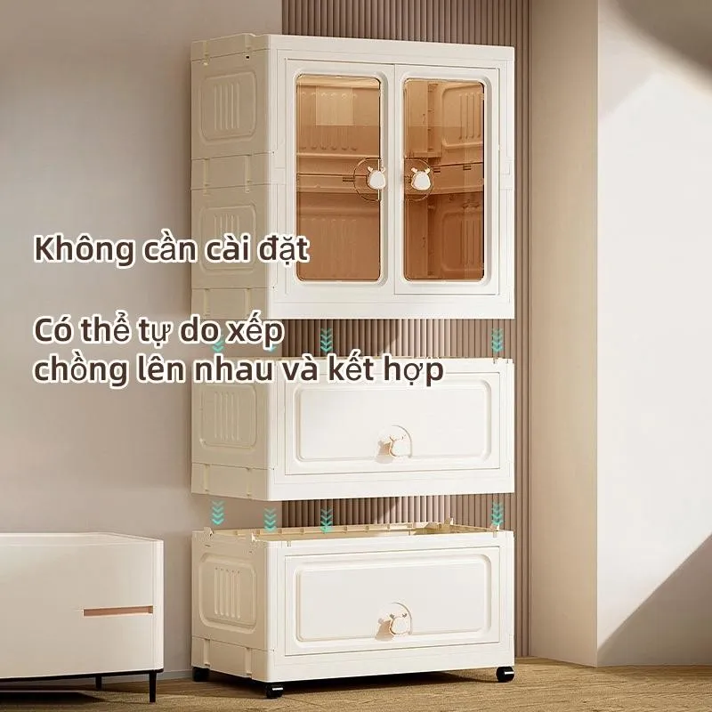 Ảnh Derorice Tủ nhựa đựng đồ Chất liệu PP, Tủ đựng đồ dùng cho bé lượng lớn trên bánh xe，hộp đựng đồ chơi và sách，Không cần 4