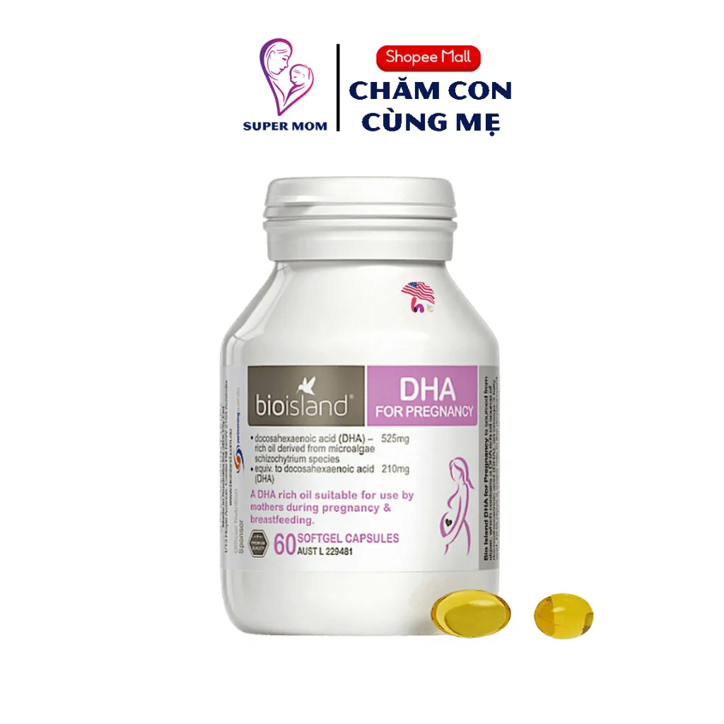 Ảnh DHA Bầu Bioisland 60 viên phát triển trí não thai nhi, bé thông minh khỏe mạnh, hỗ trợ sáng mắt 1