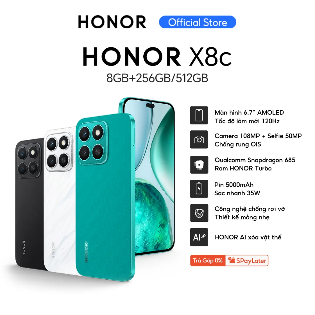 Ảnh Điện thoại HONOR X8c 8GB + 256/512GB | Camera 108MP| Kháng bụi và nước| Snapdragon 685 | Pin 5000mAh 2