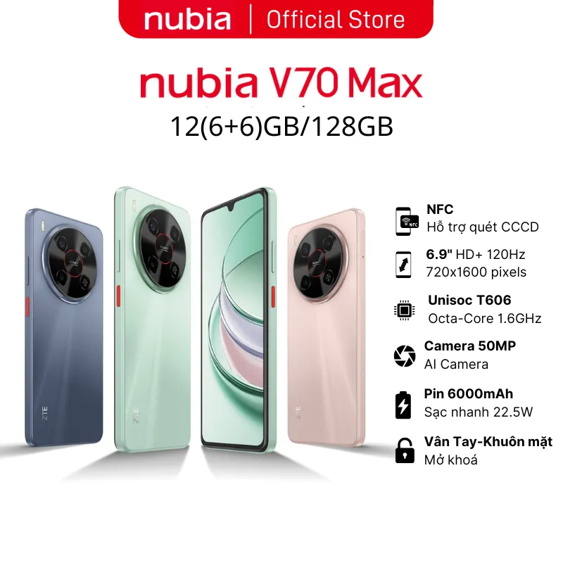 Ảnh Điện thoại Nubia V70 Max 12(6+6)GB/128GB I Pin 6000mAh I 6.9"120Hz I Chống rơi vỡ* 1