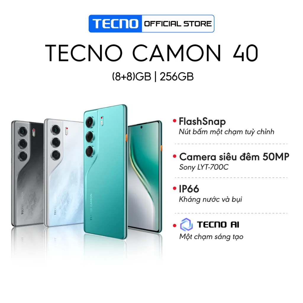 Ảnh Điện thoại Tecno Camon  40 8Gb/256GB - Helio G100 Ultimate - Amoled 120Hz - 5200mAh 1