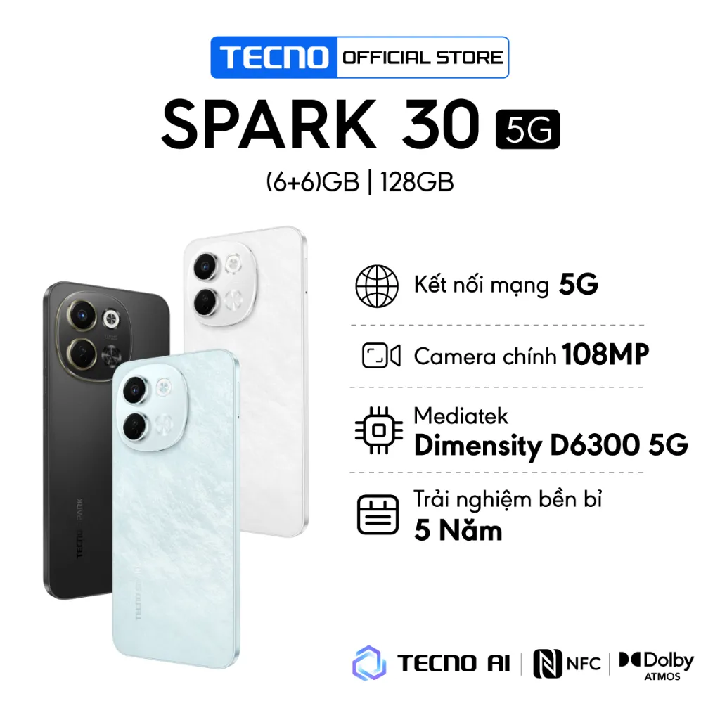 Ảnh Điện Thoại Tecno Spark 30 5G | (6+6)GB/128GB | Camera 108MP | Màn Hình 6.67" 120Hz | Chính Hãng 1