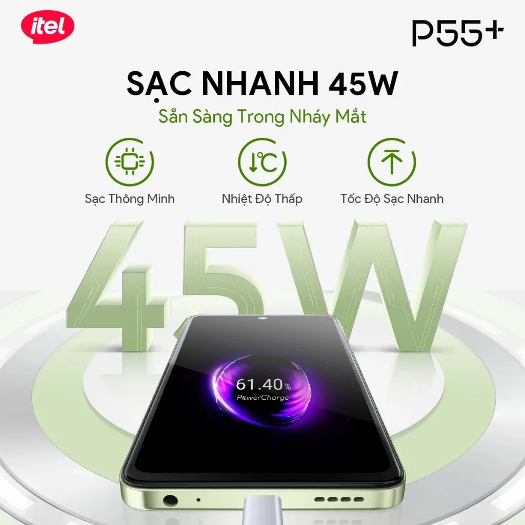 Ảnh Điện Thoại Thông Minh Itel P55+ 16GB(8+8)/256GB | Hỗ Trợ NFC  | 5000 mAH | Sạc Nhanh 45W | HD+ 90Hz 4