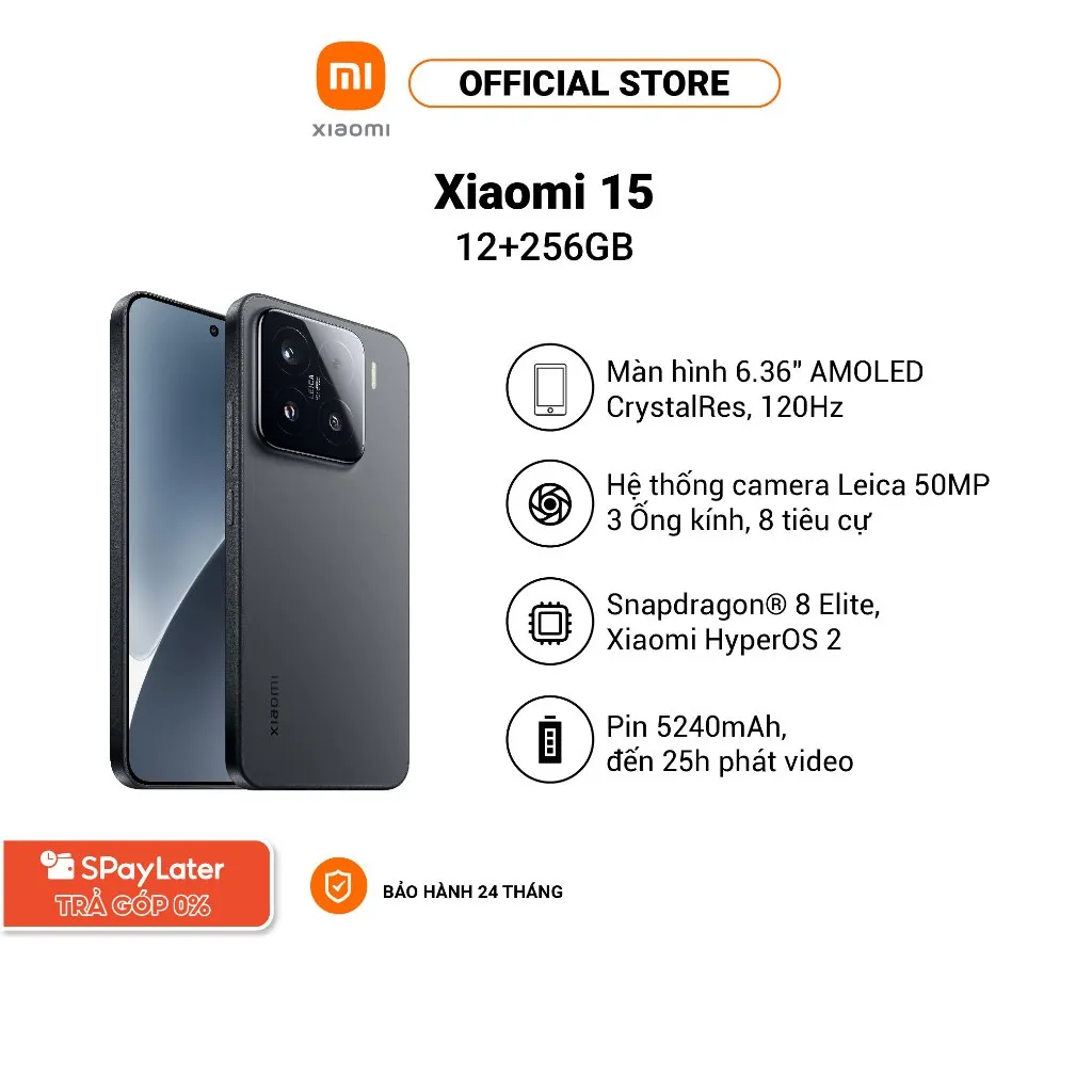 Ảnh Điện thoại thông minh Xiaomi 15 (12+256GB) | Màn hình sáng 3200nits | Camera Leica | SD8 HyperAI 2