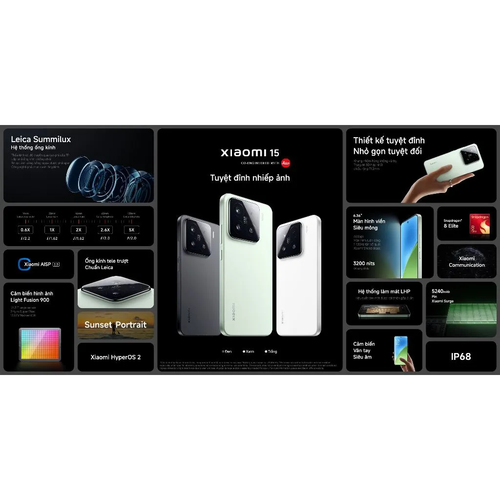Ảnh Điện thoại thông minh Xiaomi 15 (12+256GB) | Màn hình sáng 3200nits | Camera Leica | SD8 HyperAI 3