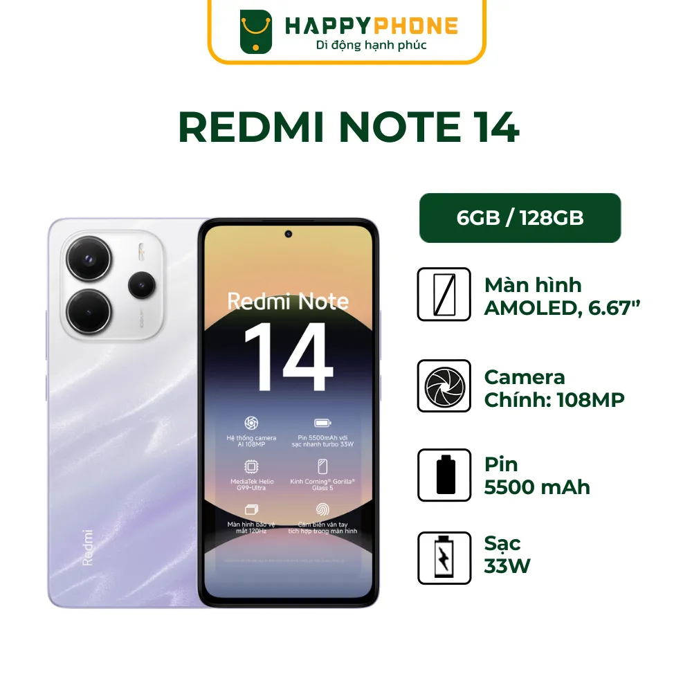 Ảnh Điện thoại Xiaomi Redmi Note 14 - Hàng Chính Hãng, Mới 100%, Bảo hành 18 tháng 2