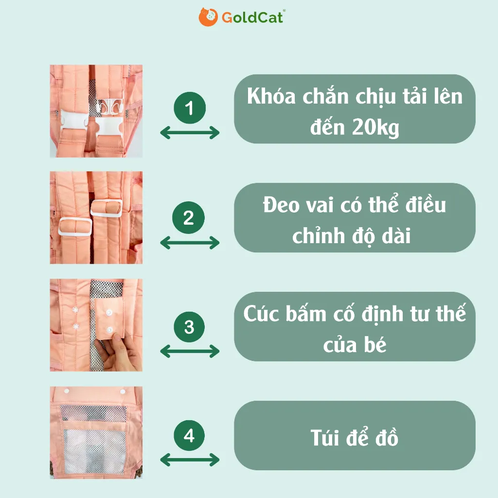 Ảnh Địu Em Bé Goldcat Đa Năng 4 Tư Thế, Có Cổ Đỡ Dành Cho Bé Từ 0-36 Tháng 4