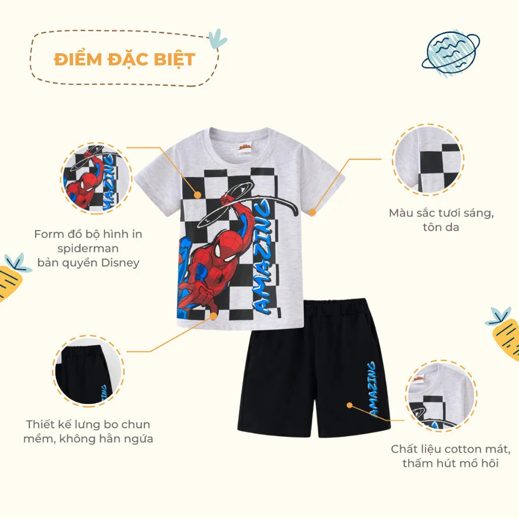 Ảnh Đồ bộ bé trai Rabity ngắn tay cotton  in hình Spiderman bản quyền Disney 5596 3