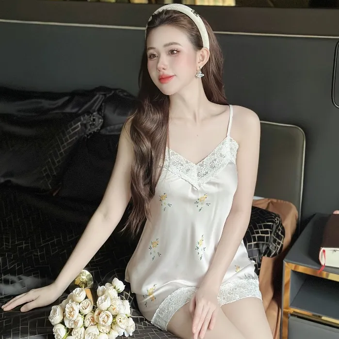 Ảnh Đồ Bộ Mặc Nhà Hai Dây Quần Đùi Lụa Satin in 3D Hisexy MS73 3
