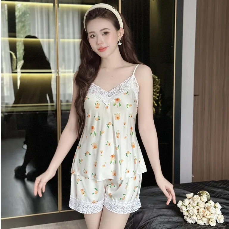Ảnh Đồ Bộ Mặc Nhà Hai Dây Quần Đùi Lụa Satin in 3D Hisexy MS73 4