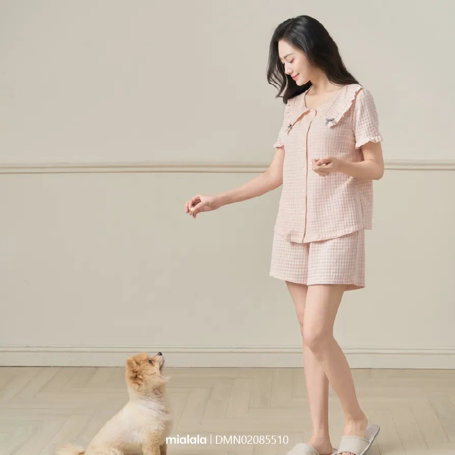 Ảnh Đồ bộ mặc nhà Mialala chất liệu cotton họa tiết kẻ caro DMN02025432 1