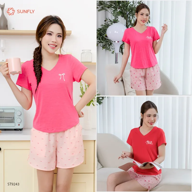 Ảnh Đồ bộ mặc nhà nữ áo cotton SUNFLY cộc tay quần sooc kate ST9243 3