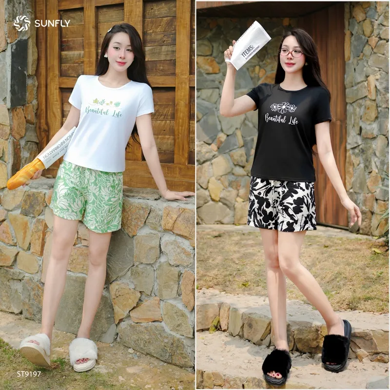 Ảnh Đồ bộ mặc nhà nữ áo cotton compact cộc tay quần sooc linen ST9197 2