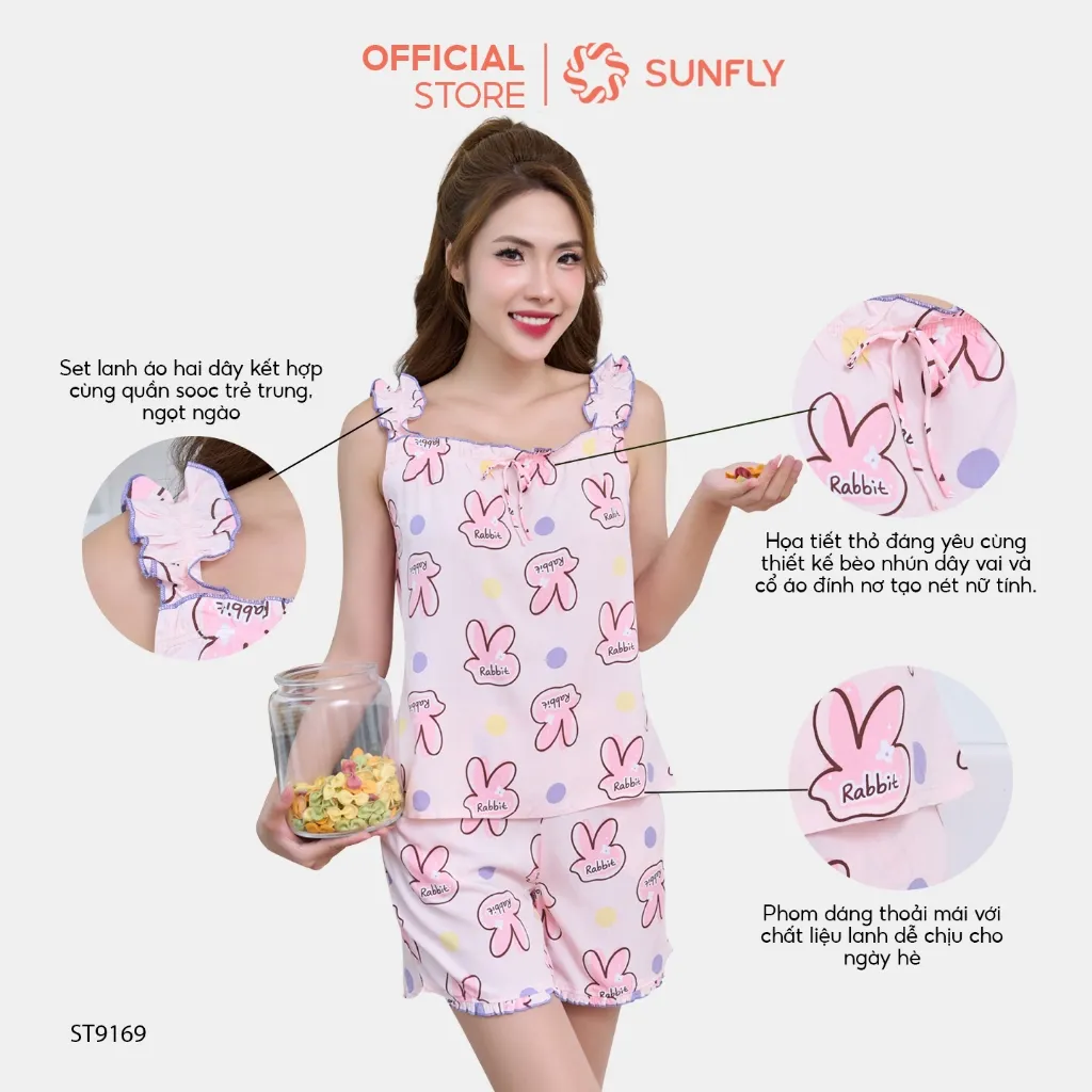 Ảnh Đồ bộ mặc nhà nữ SUNFLY chất lanh lụa ht áo dây bèo quần sooc ST9169 1
