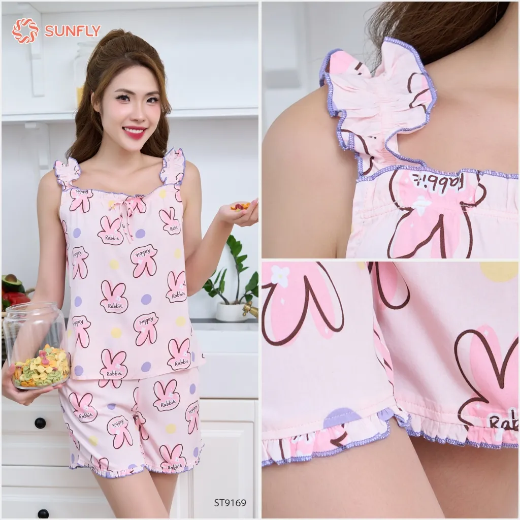 Ảnh Đồ bộ mặc nhà nữ SUNFLY chất lanh lụa ht áo dây bèo quần sooc ST9169 3