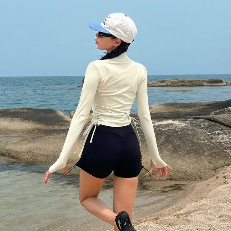 Ảnh Đồ bơi nữ 2 mảnh áo quần đi biển dáng short đùi tay dài chống nắng kín cổ khoá kéo che nắng 3097 D5T3 2