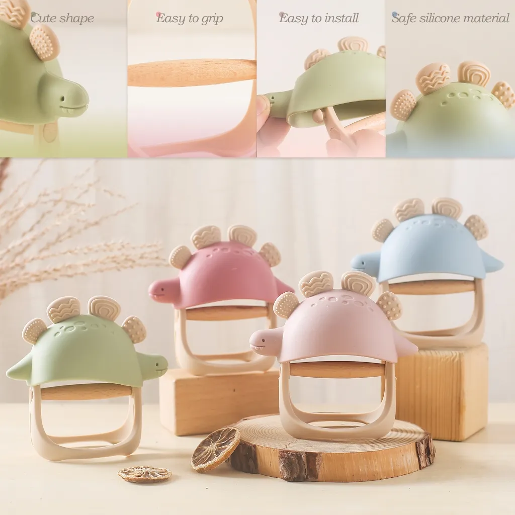 Ảnh Đồ Chơi Cho Bé BPA FREE Thực Phẩm Silicone Miếng Dán Găng Tay Chống Ăn Cầm Khủng Long Xe Lửa Đồ Chơi 3