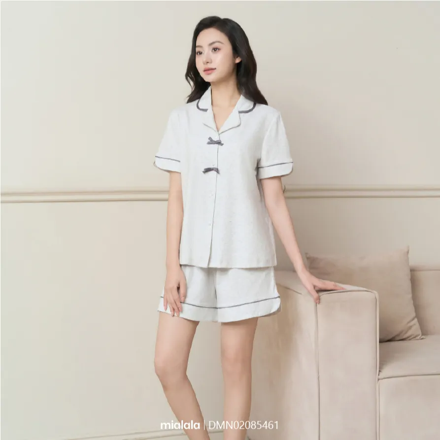 Ảnh Đồ mặc nhà Mialala chất cotton mềm mại thoáng mát pijama ngắn basic với nơ nhỏ ở nẹp cúc DMN02085461 4
