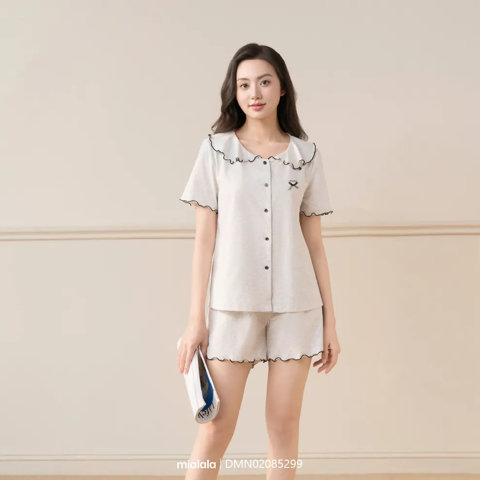 Ảnh Đồ mặc nhà Mialala chất liệu cotton thiết kế cổ bèo nữ tính DMN02085299 1