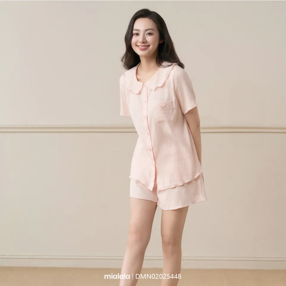 Ảnh Đồ mặc nhà vải thô Mialala chất liệu vải thô thiết kế áo có túi trang trí nơ nhỏ tinh tế DMN02025448 2