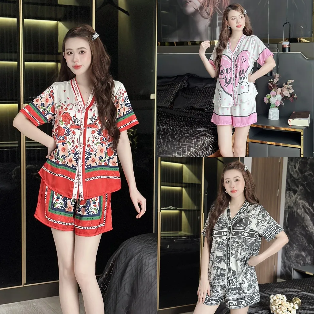 Ảnh Đồ ngủ nữ pijama mặc nhà set bộ đồ ngủ pyjama Hisexy Lụa Latin cộc tay quần đùi P10 1
