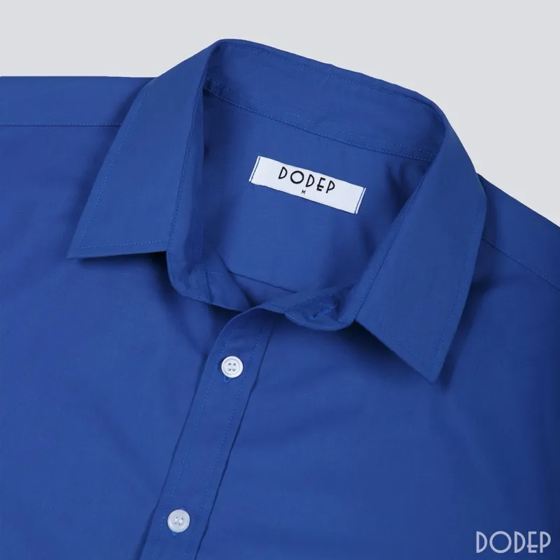 Ảnh DODEP Áo sơmi nam công sở tay ngắn cổ V xanh coban, xanh mint 2