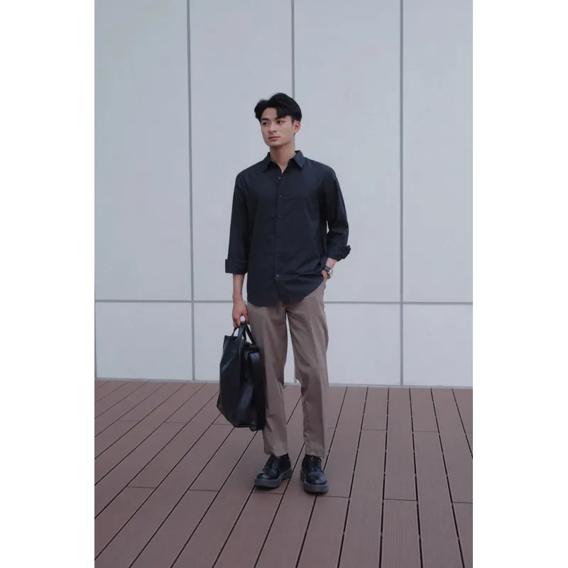 Ảnh DODEP Áo sơmi nam linen Ý tay dài màu trắng, đen 4