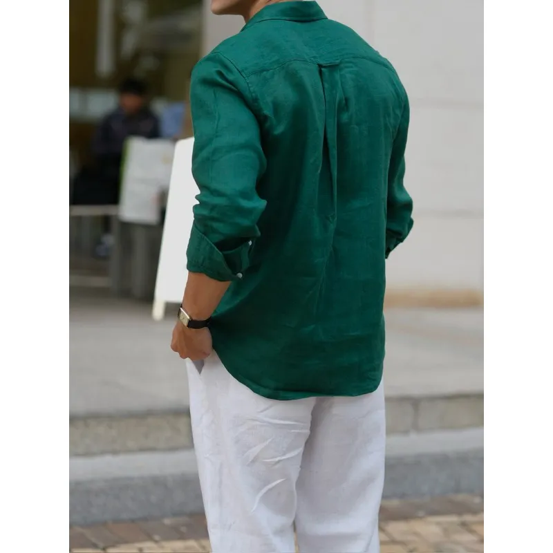 Ảnh DODEP Quần dài nam ống suông 100% linen premium màu trắng, đen 3