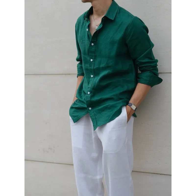 Ảnh DODEP Quần dài nam ống suông 100% linen premium màu trắng, đen 4