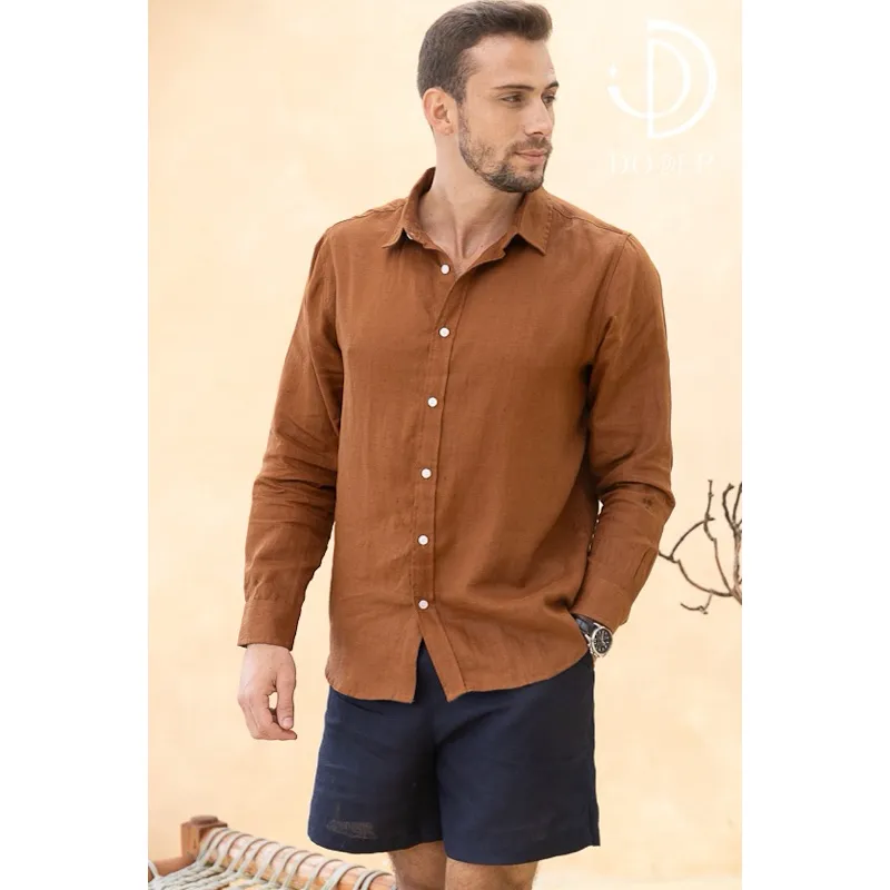 Ảnh DODEP Quần shorts đùi nam 100% linen premium trên gối màu đen, navy 2