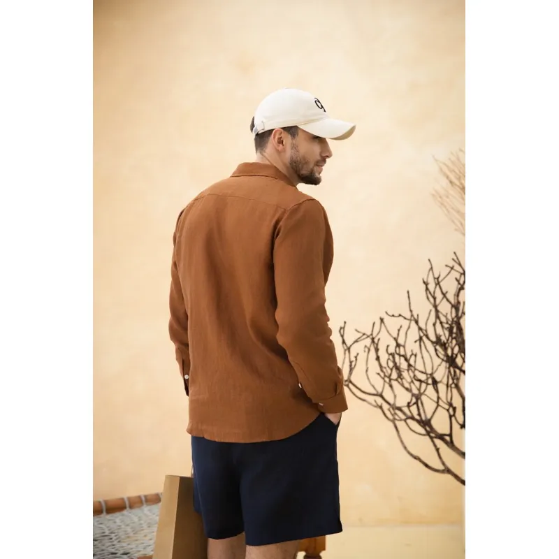 Ảnh DODEP Quần shorts đùi nam 100% linen premium trên gối màu đen, navy 3