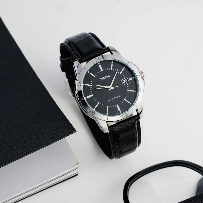 Ảnh Đồng Hồ Casio Nam MTP-V004L-1AUDF Mặt Tròn Màu Đen Dây Da Chính Hãng 2