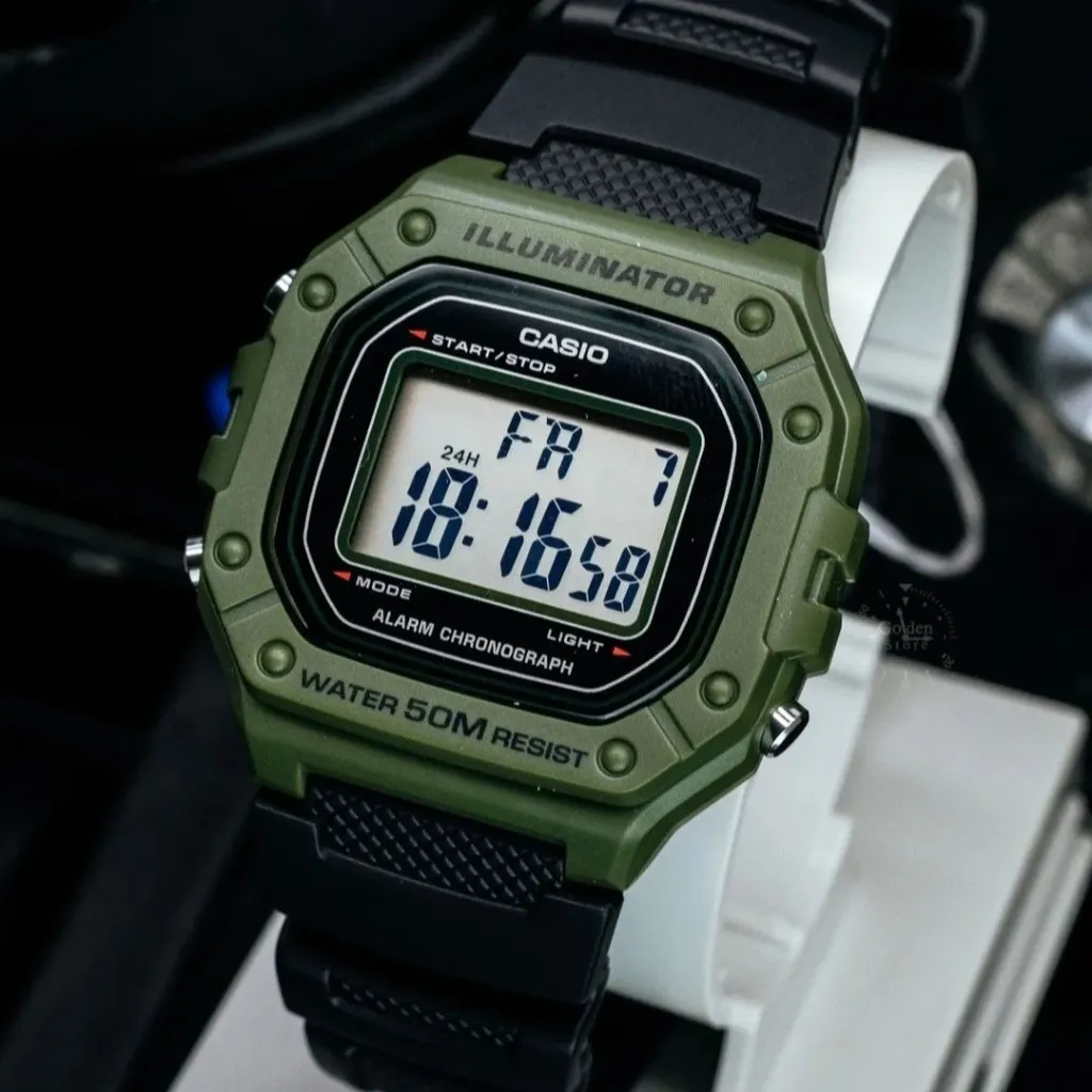 Ảnh Đồng Hồ Casio Nam Điện Tử W-218H-3AVDF Mặt Vuông Dây Cao Su Chính Hãng 2