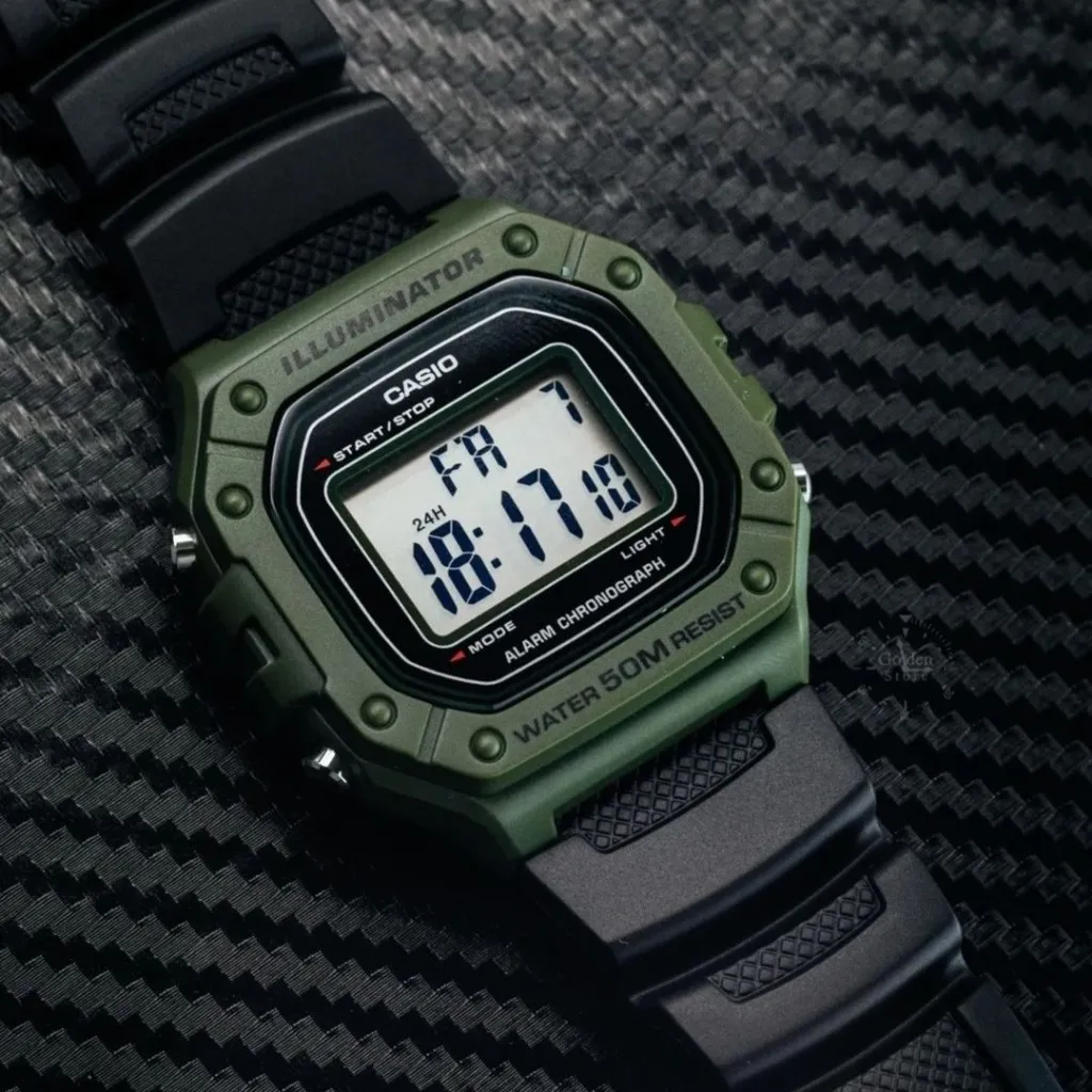 Ảnh Đồng Hồ Casio Nam Điện Tử W-218H-3AVDF Mặt Vuông Dây Cao Su Chính Hãng 3