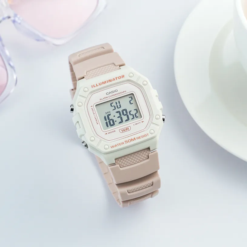 Ảnh Đồng Hồ Casio Nữ Điện Tử W-218HC-4A2VDF Mặt Vuông Dây Cao Su Chính Hãng 2