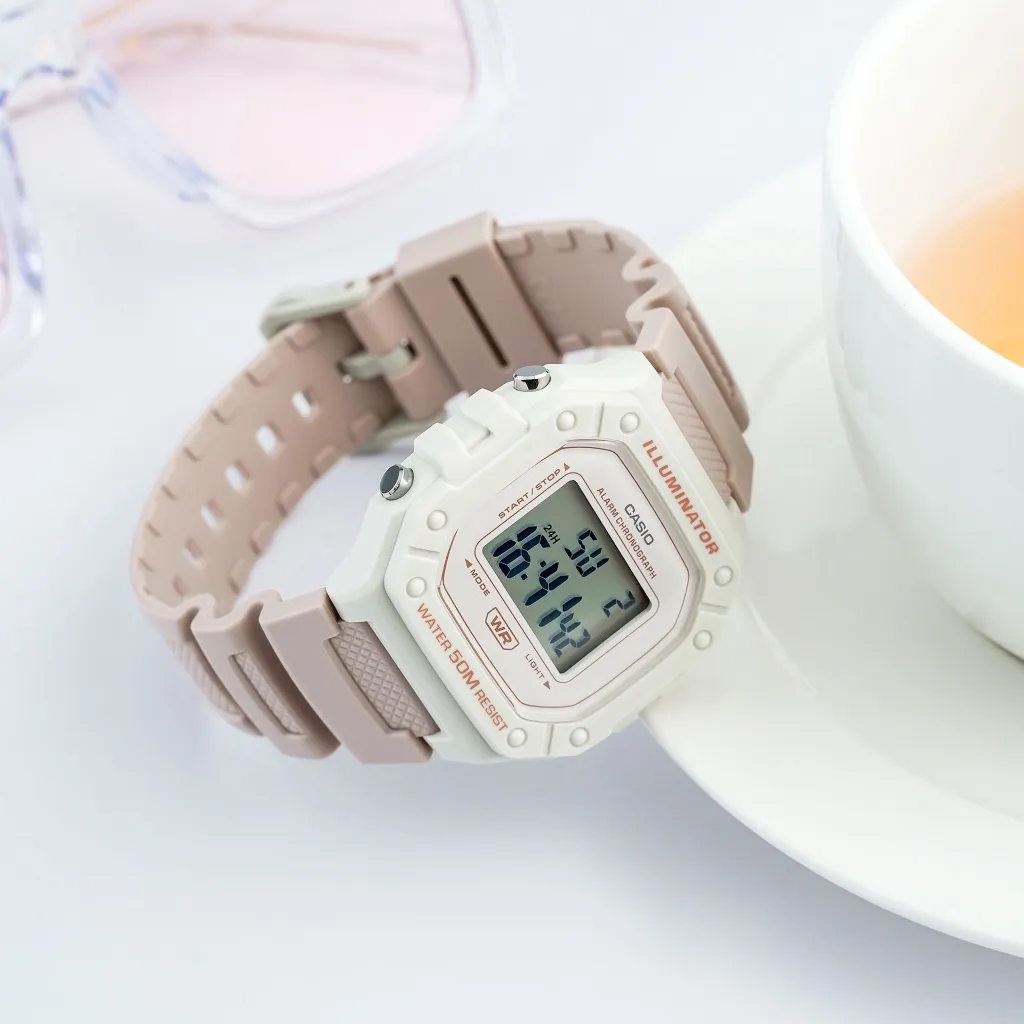 Ảnh Đồng Hồ Casio Nữ Điện Tử W-218HC-4A2VDF Mặt Vuông Dây Cao Su Chính Hãng 3