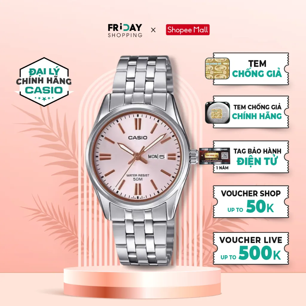 Ảnh Đồng Hồ Casio Nữ LTP-1335D-4AVDF Mặt Hồng Dây Kim Loại Chính Hãng 1