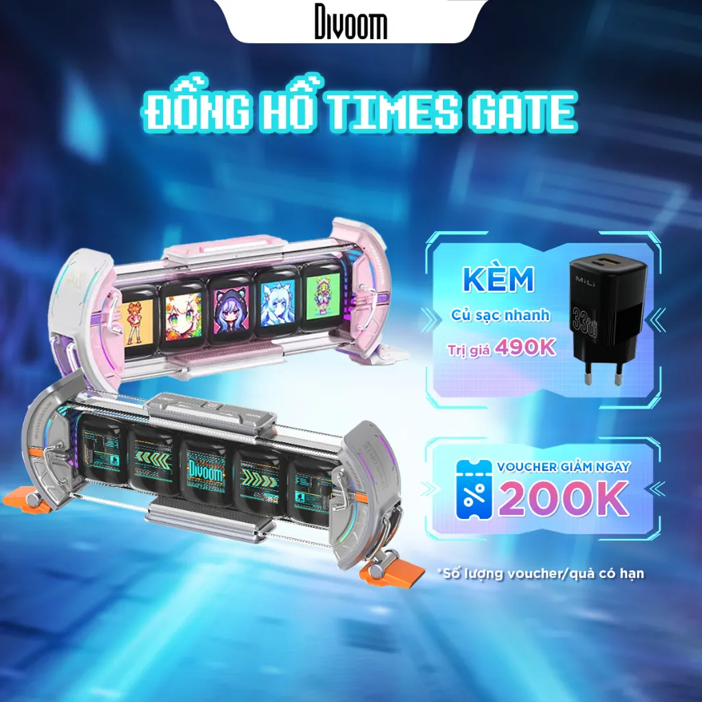 Ảnh Đồng hồ kỹ thuật số Divoom Times Gate, 5 màn hình đa năng IPS, 45 RGB 1.6 triệu màu, hiển thị đồng hồ, dự báo thời tiết 1