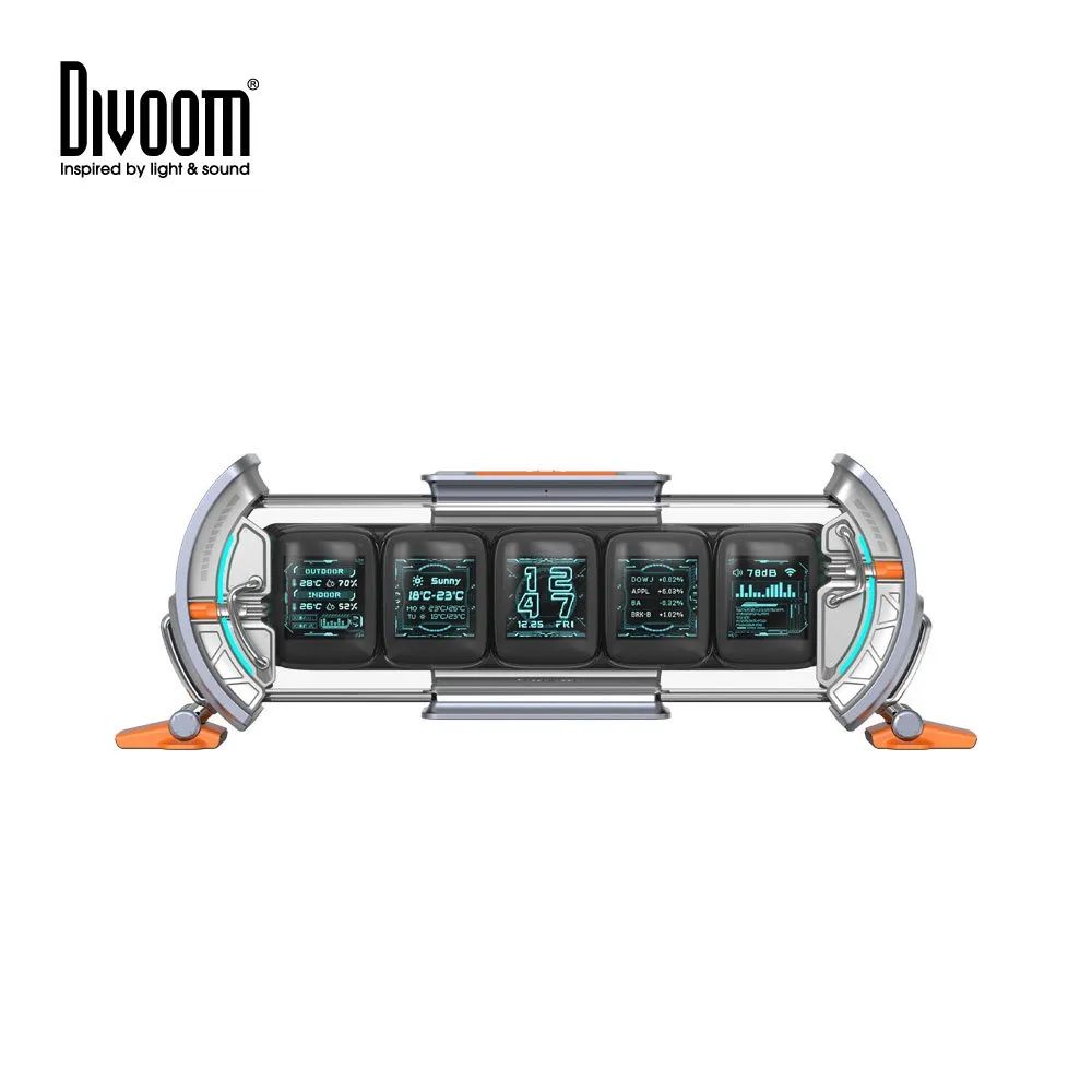 Ảnh Đồng hồ LED để bàn Divoom Times Gate, đồng hồ kỹ thuật số hiển thị 5 màn hình led - Hàng chính hãng, BH 12 tháng 1