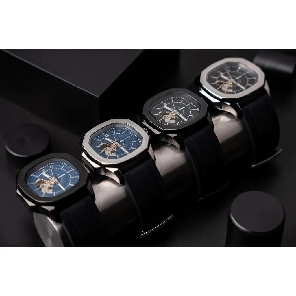 Ảnh Đồng hồ nam Draco D23-DS68 “DongSon” Automatic trắng đen dây cao su non cao cấp màu đen 4