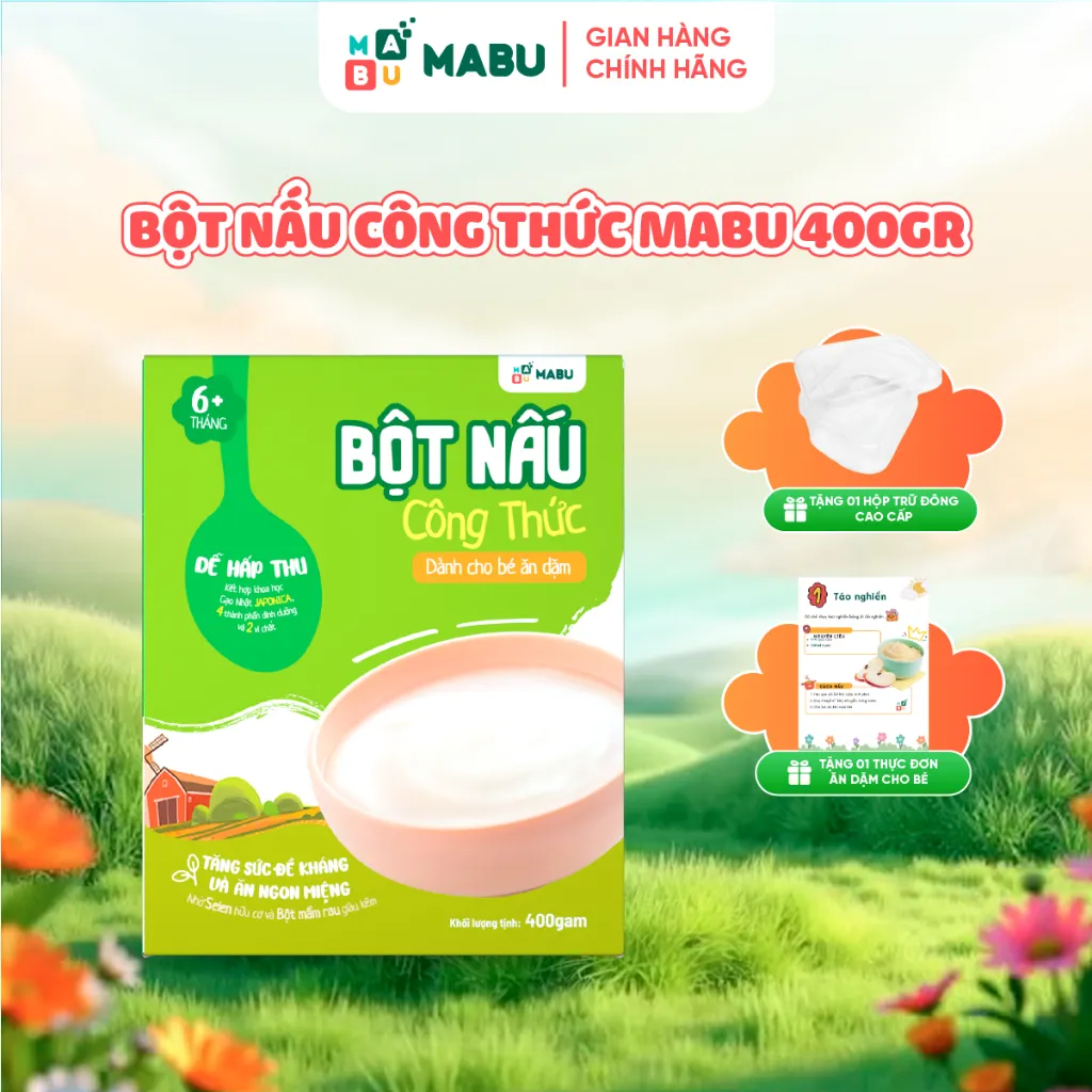 Ảnh DÒNG SẢN PHẨM ĂN DẶM CHUYÊN BIỆT - Bột nấu Mabu 400gr Công Thức Khoa Học Vượt Trội cho bé từ 6 tháng 1