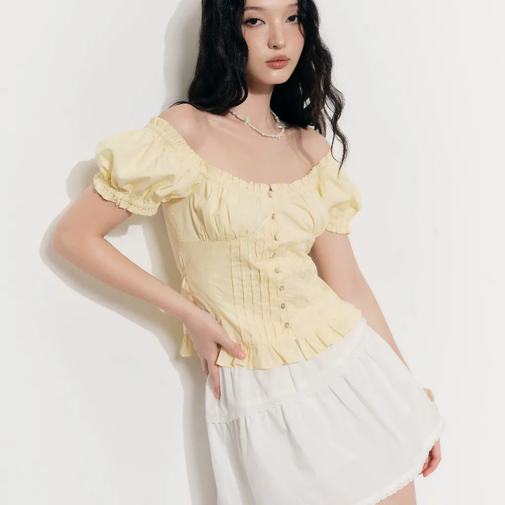 Ảnh DOTTIE - Áo diễu ly tay phồng - Vàng - T1076 3