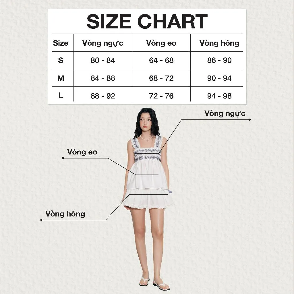 Ảnh DOTTIE - Áo kiểu chạy smocking trang trí - Trắng - T1079 2