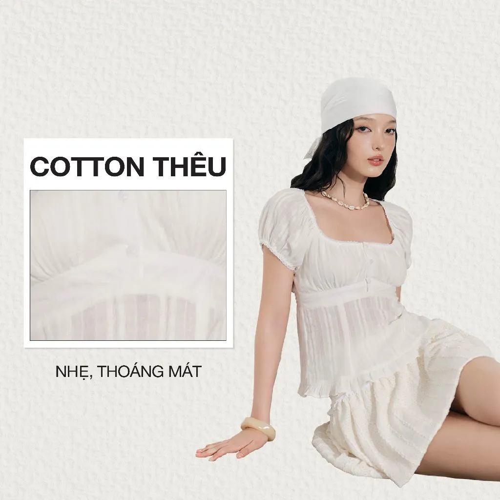 Ảnh DOTTIE - Áo kiểu phối bèo cài nút - Trắng - T1077 1