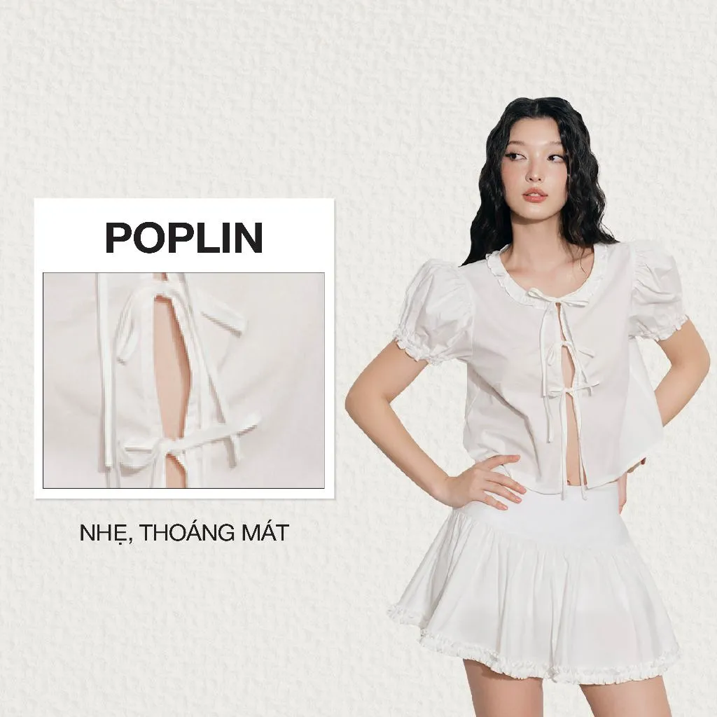 Ảnh DOTTIE - Áo kiểu tay phồng đính nơ - Trắng - T1058 1