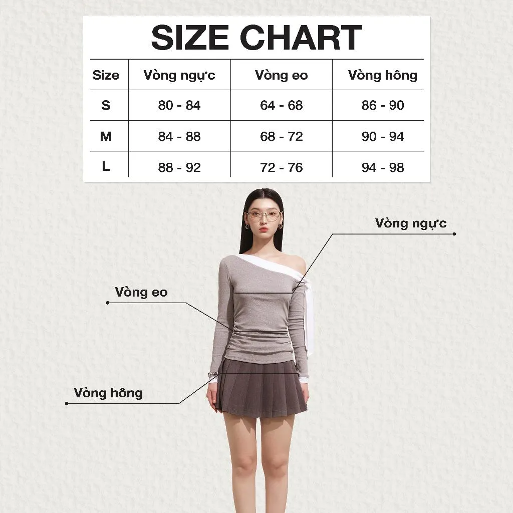 Ảnh DOTTIE - Áo lệch vai phối bản đô - Xám - T1069 2
