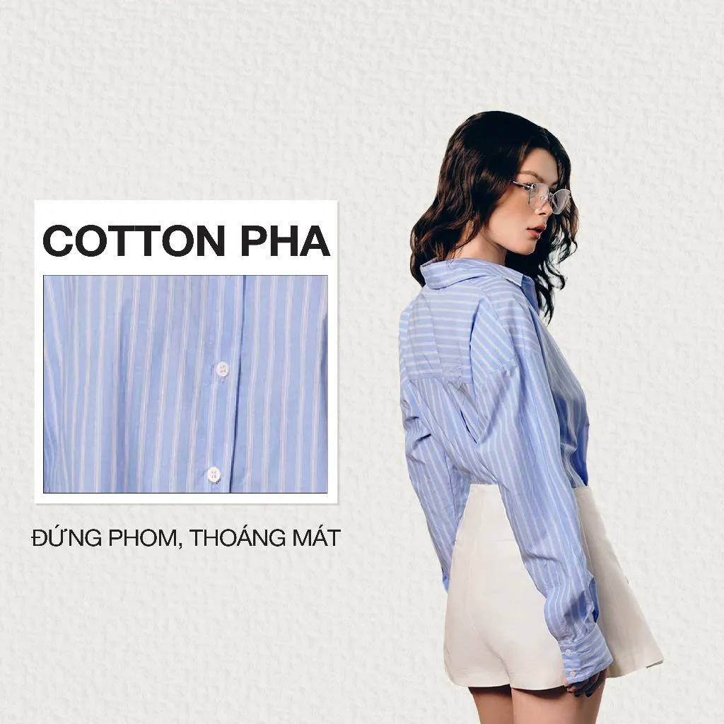 Ảnh DOTTIE - Áo sơ mi phối măng sết - Xanh biển - T1084 1