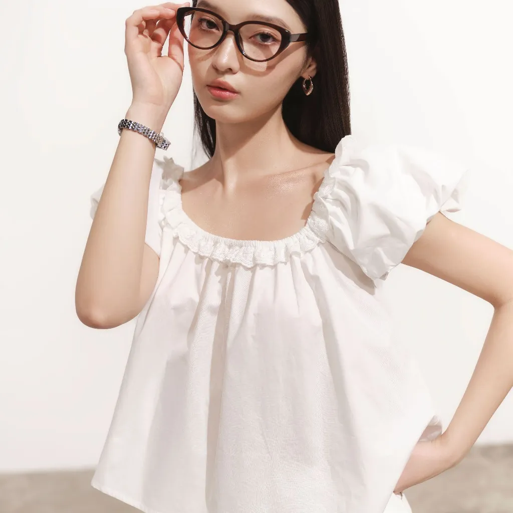 Ảnh DOTTIE - Áo tay phồng phối đăng ten - Trắng - T1070 3